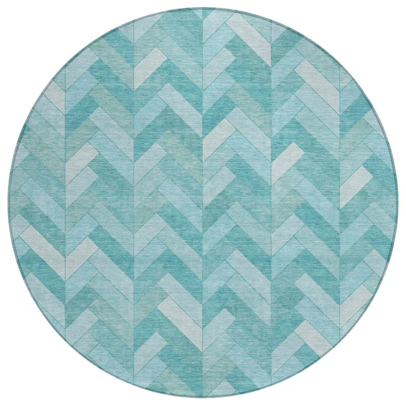 Machine Washable Indoor/Outdoor Matteson ACN2297 Geometric Rug, Round 8'