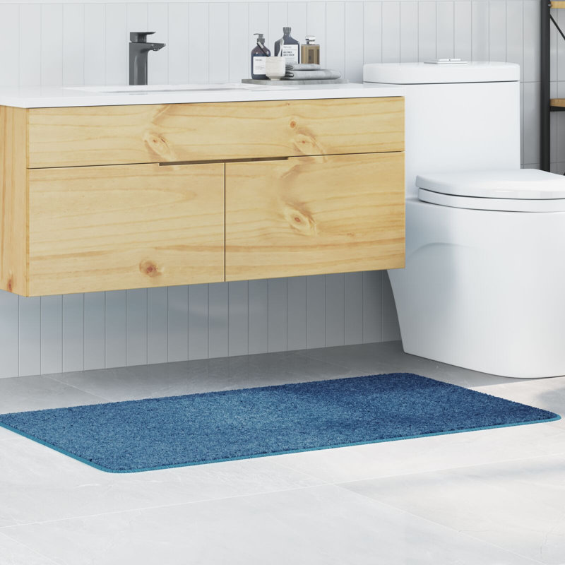 Cotton Non-Slip Bath Mats Rectangular, Blue, 70cm, 120cm