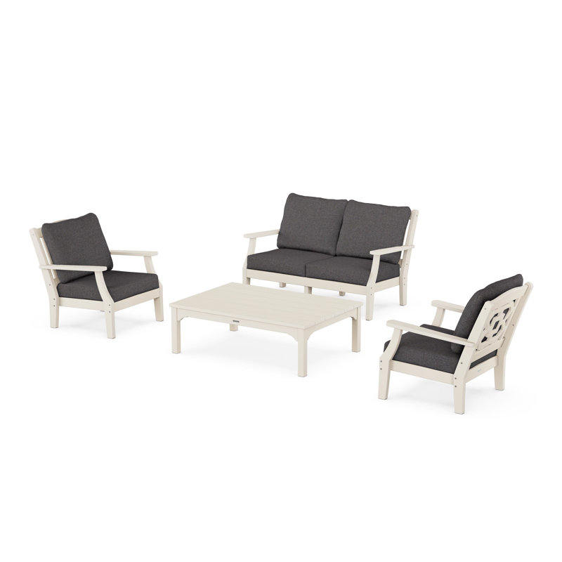 Ensemble de conversation d'extérieur pour 4 personnes avec coussins Chinoiserie, Sable, Revolution® gris anthracite cendré