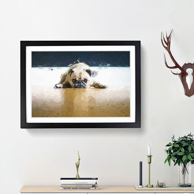 Fawn Pug Dog - Picture Frame Graphic Art Print, 35cm H x 50cm W x 2cm D, Black