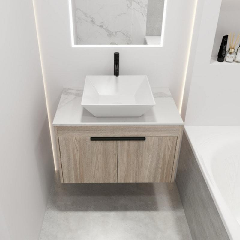 Ensemble de meuble-lavabo mural 30 po avec lavabo rectangulaire en céramique