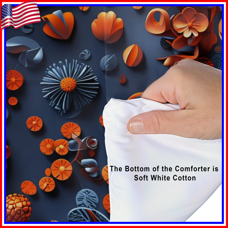 Orange Blue Floral Arrangement Comforter, Twin Extra Long