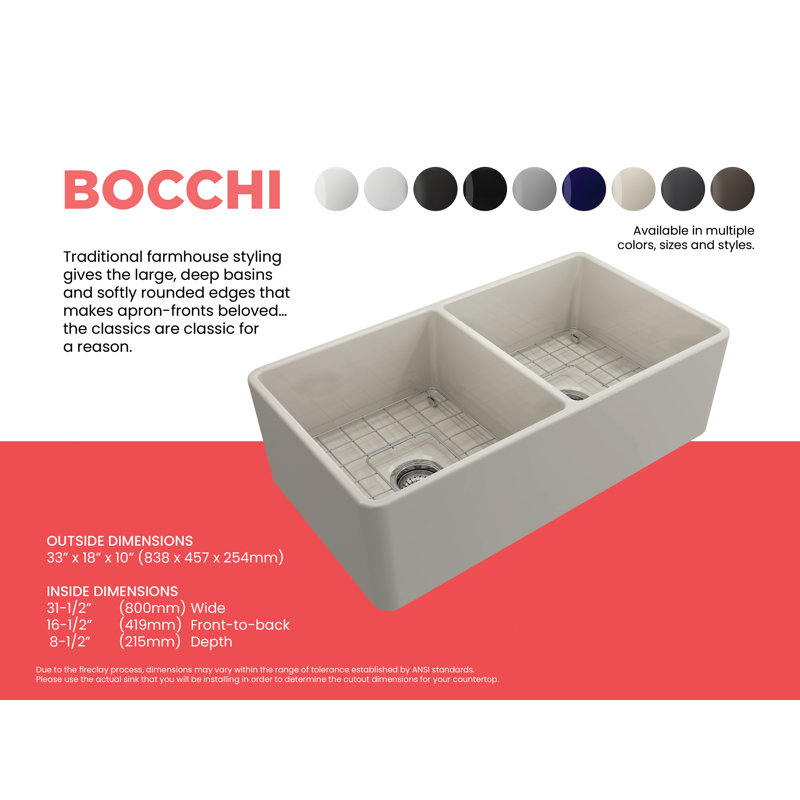 33'' L Farmhouse Double Basin Kitchen Sink, Sapphire Blue