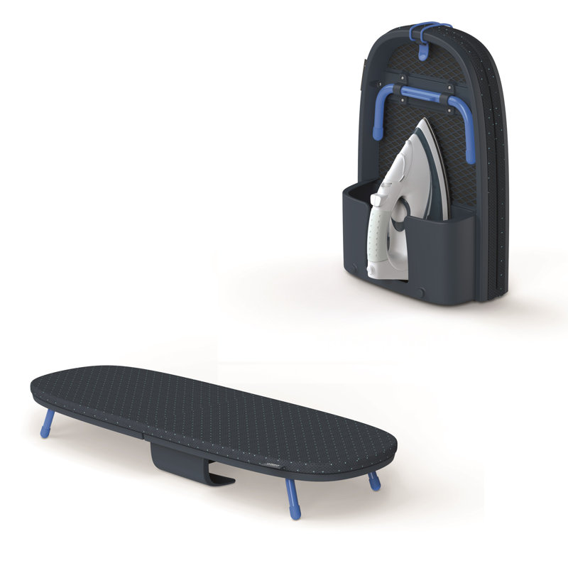 Compact Black and Blue Aluminum Folding Tabletop Ironing Board