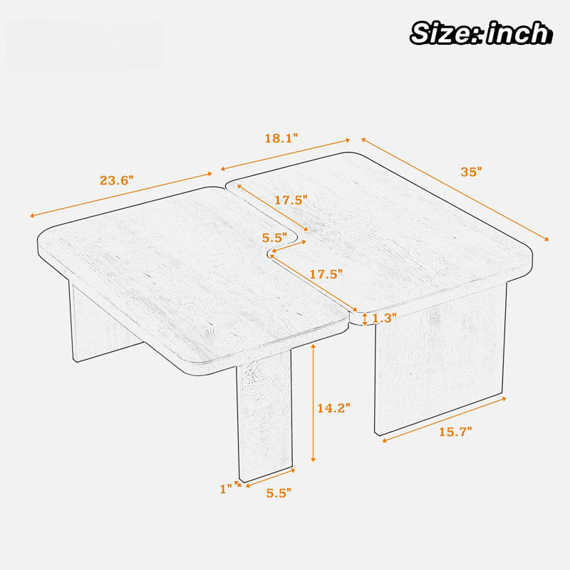 Modern Rectangle Coffee Table Set With Modular L-shape Design, Black