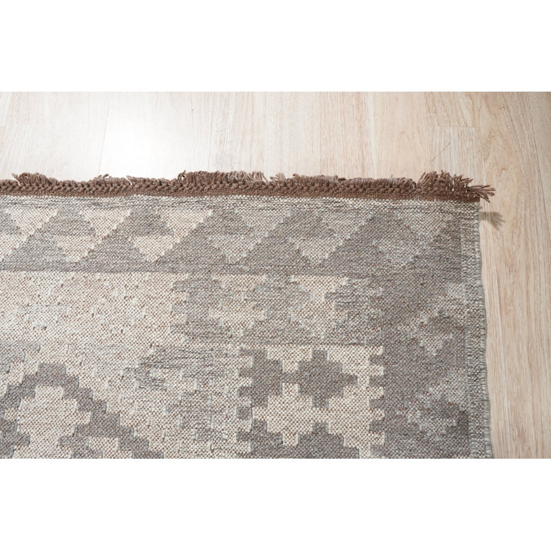 Tapis gris contemporain en laine tissé à plat à motif géométrique gris Shouko, Rectangle 9 pi x 12 pi