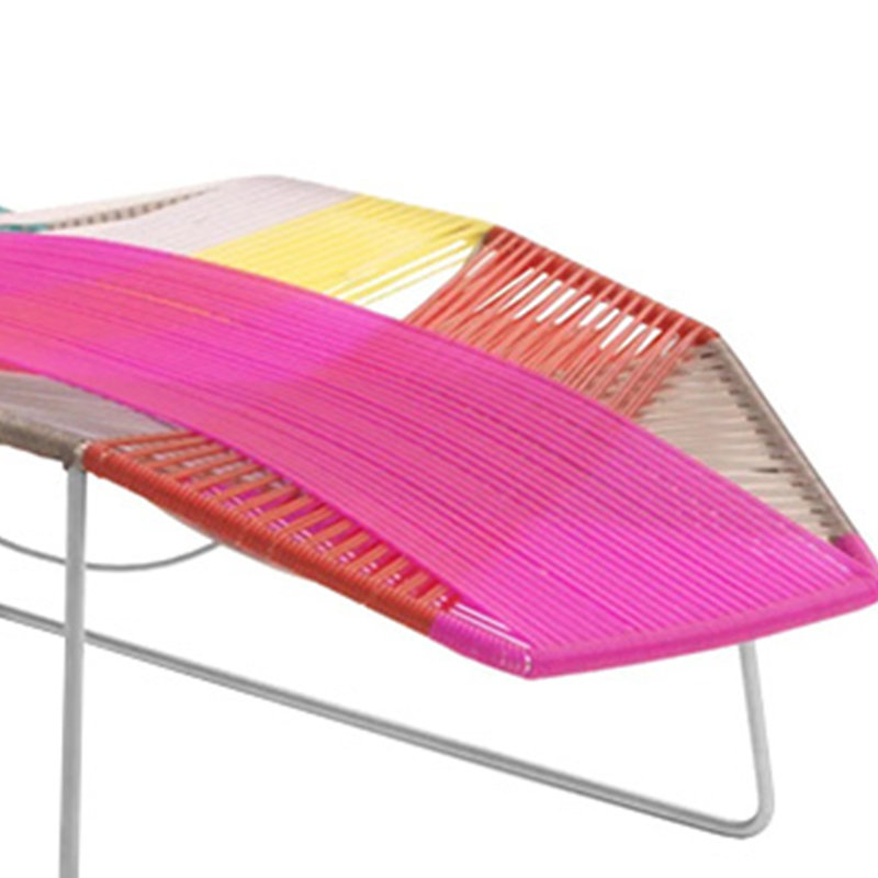 Resort Style Handwoven Rattan Lounge Chair Outdoor Chaise Lounge, Silver, Pink