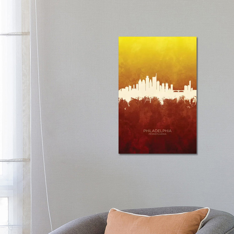 Philadelphia Skyline Red Gold by Michael Tompsett - Wrapped Canvas Print, 66.04 cm H x 45.72 cm W x 3.175 cm D