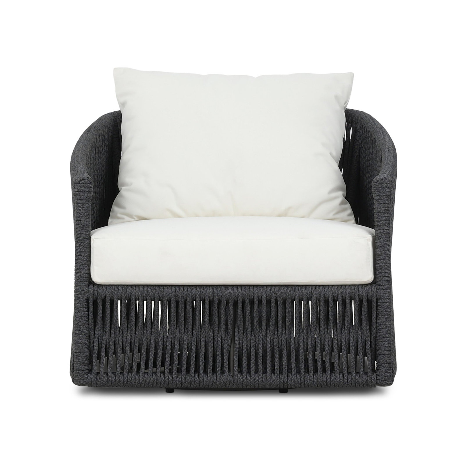 Nashira Swivel Outdoor Lounge Chair, Thick Dark Gray Rope, Arashi Salt