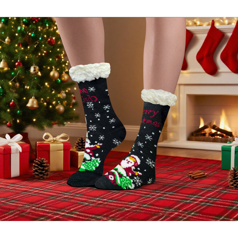 Xmas Fun Festive Fleece Lined Pair Socks Merry Christmas