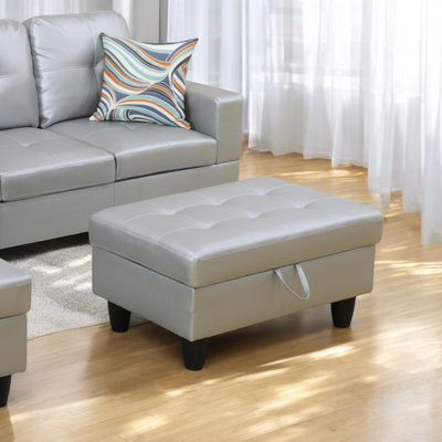 Banc de rangement rectangulaire Ã  charniÃ¨res Orella en simili cuir, 34 po de largeur, avec pouf