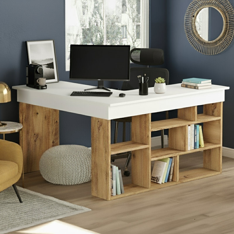 Glennora L-Shaped Executive Desk, Blanc