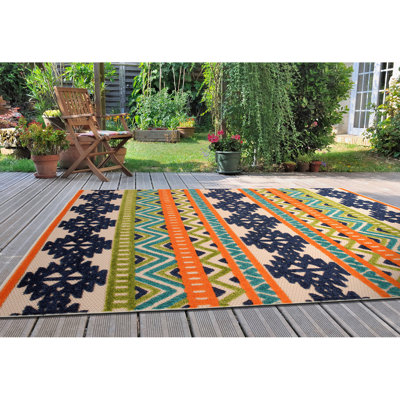 Heston Geometric Navy/Green/Orange Indoor & Outdoor Area Rug