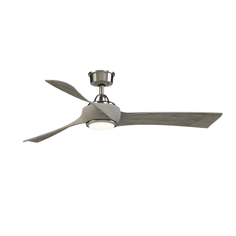 Wrap Custom 56 inch Indoor/Outdoor Ceiling Fan with LED CCT Select Light Kit - Brushed Nickel with Weathered Wood blades
