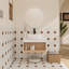 Meuble-lavabo suspendu avec lavabo rond blanc brillant, meuble-lavabo mural avec tablette ouverte, fini blanc et comptoir durable, design moderne peu encombrant (livré en 2 paquets)-695067799