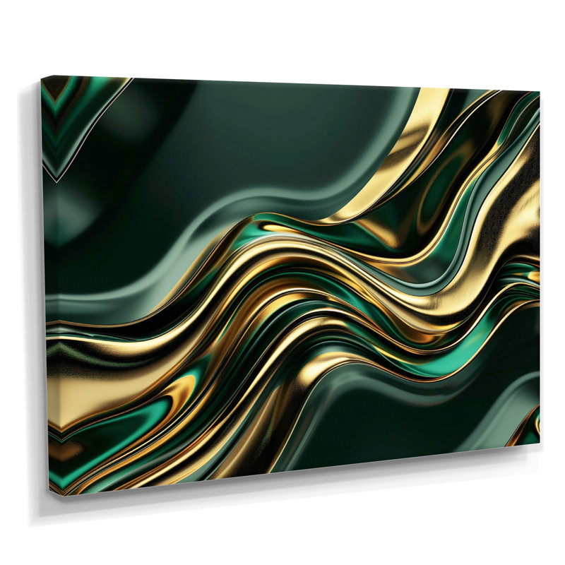 «Sweet Emerald Gold Flows», impression sur toile encadrée, Toile tendue, H 16 po x l 32 po