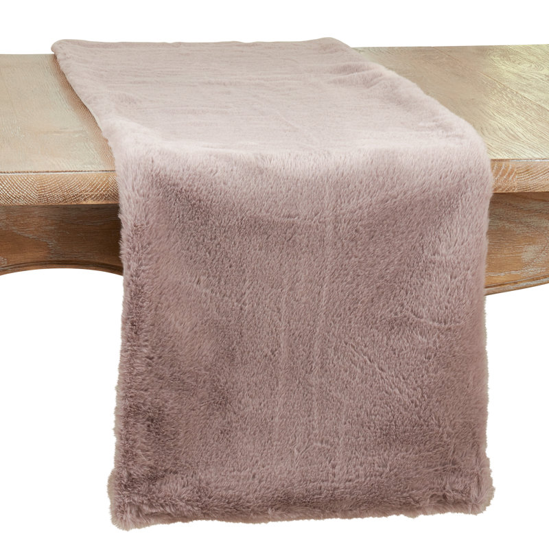 Faux Rabbit Fur Collection Solid Color Table Runner, Gray