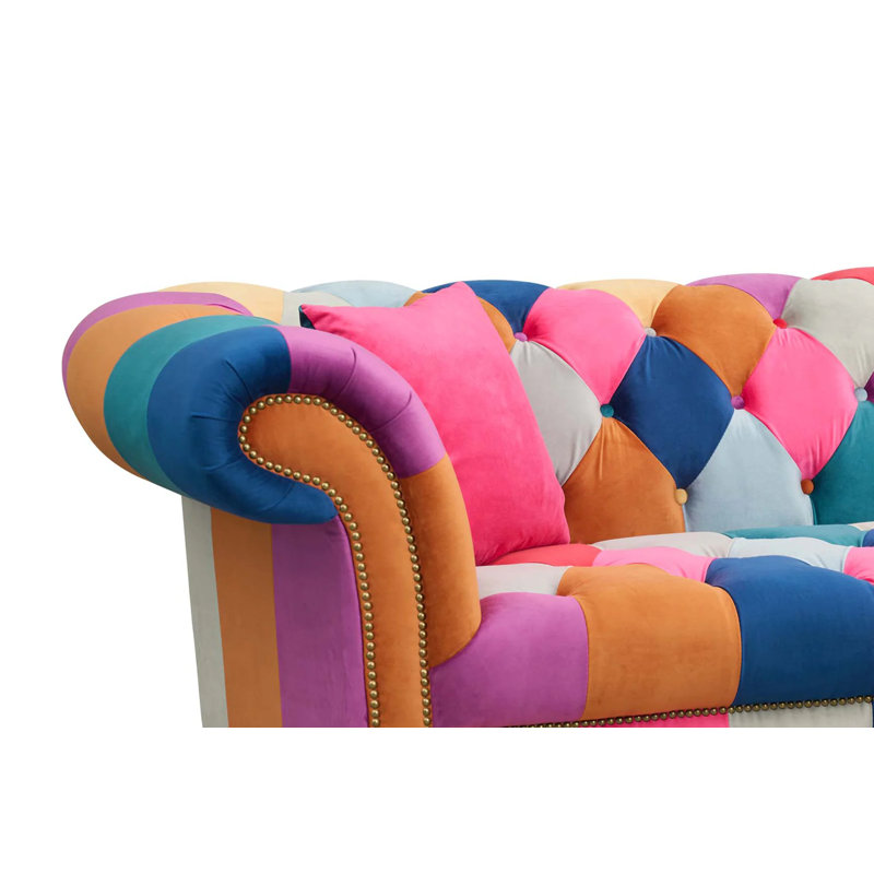 Camaury Velvet Patchwork Sofa, 3, Patchwork