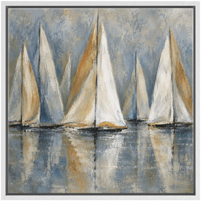 Décoration murale côtière « Bateaux à voile bleu et or », impression encadrée sur toile