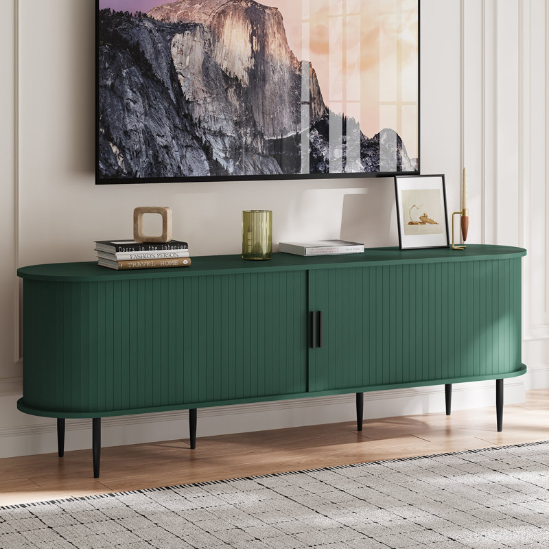 Modern TV Stand with Sliding Door, 63'', Green
