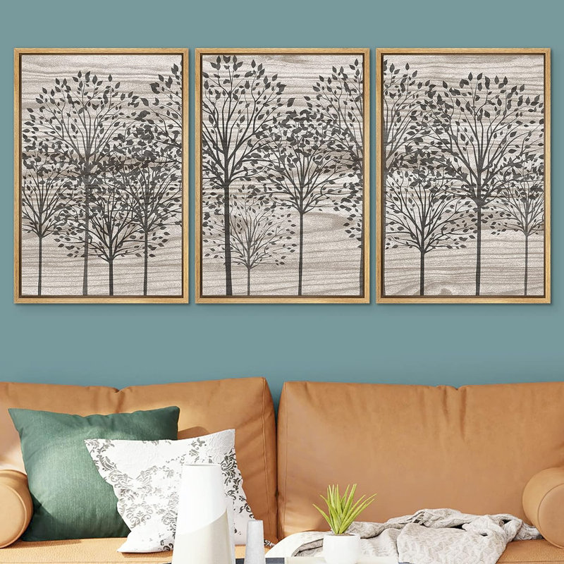 Ensemble de 3 pièces rustiques en forme d'arbre de forêt foncé, Naturel, H 24 po x l 48 po x P 1,5 po