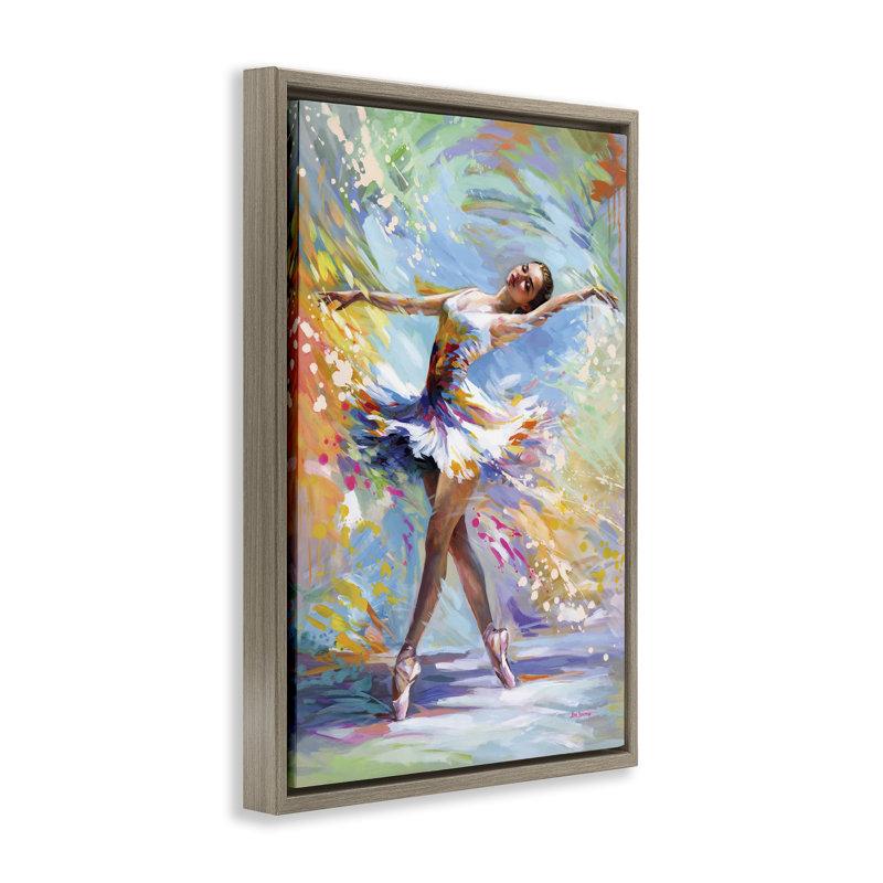  «Ballerina on Pastel Splatter», toile flottante encadrée par Leon Devenice, Cadre flottant orme Montalcino