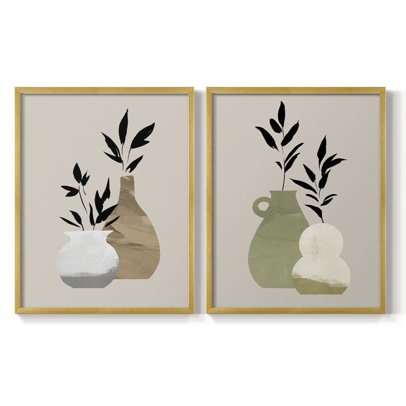 «Simple Bud Vases I», reproduction encadrée de qualité supérieure - prête à être accrochée - aucun clou requis - aucun clou requis