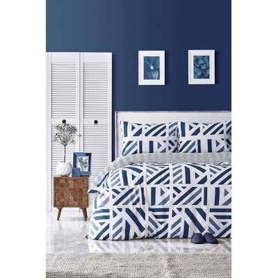 Nautica Orion 100% Turkish Cotton Down Duvet Cover Set, Navy Blue White