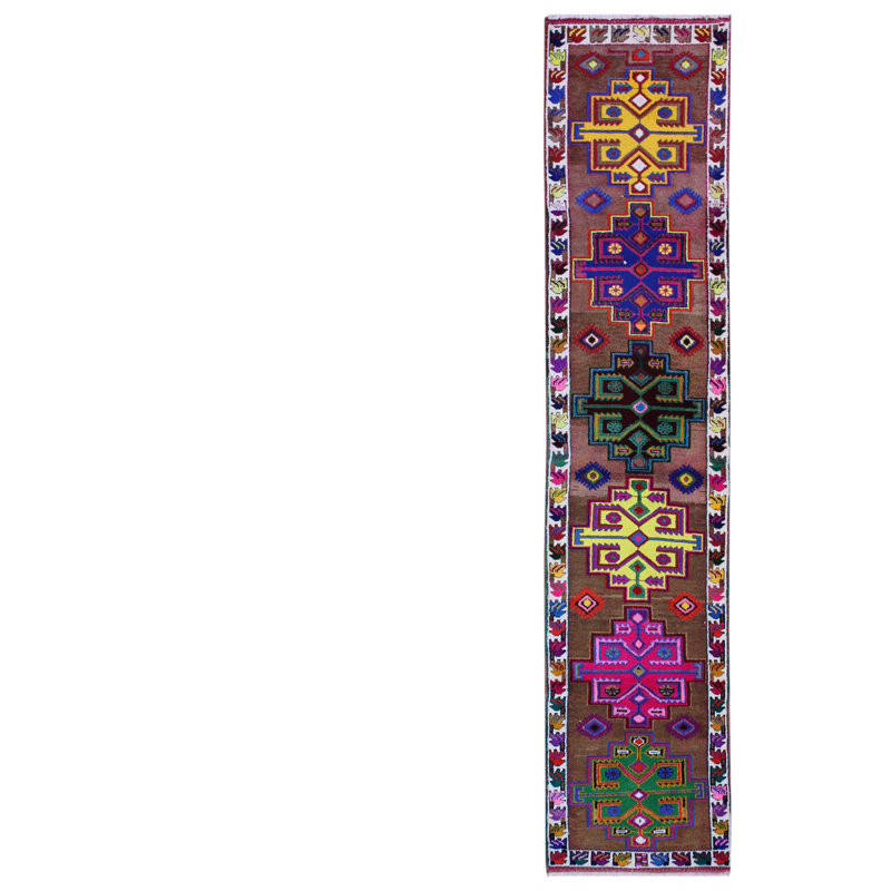 Tapis de couloir unique noué à la main de style années 2000 de 2 pi 11 po x 13 pi 2 po brun Herki