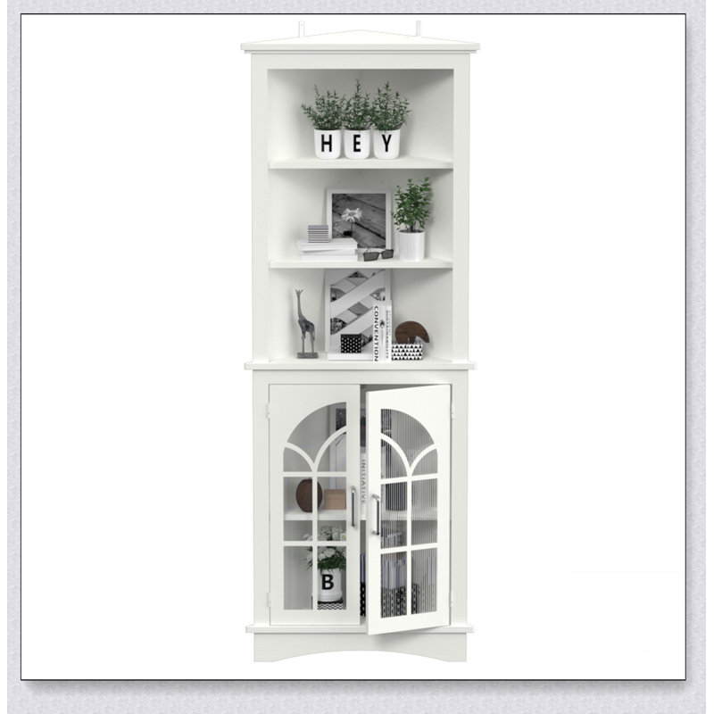 Corner Storage Cabinet, 63.3" Tall Freestanding Bookcase with  Doors & Adjustable Shelves