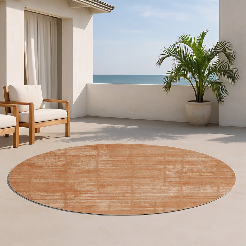 Tapis brun abstrait intérieur et extérieur, Rond 5 pi