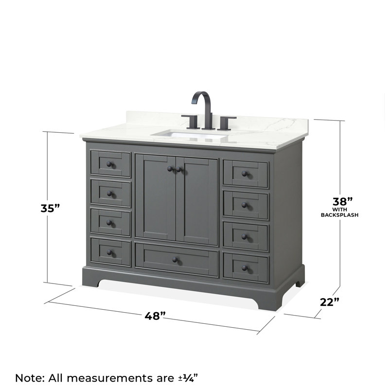 Deborah 48'' Single Bathroom Vanity with Quartz Top, Dark Gray, Giotto Quartz, Matte Black