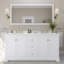 Meuble-lavabo double 72 po Avery en blanc, comptoir en marbre de culture de Carrare, lavabos carrés encastrés (3 trous), garniture or brossé-98213415-98213416-134396103