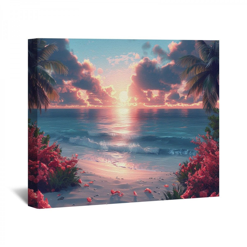 Lever de soleil encadré sur toile, H 16 po x l 16 po x P 3 po