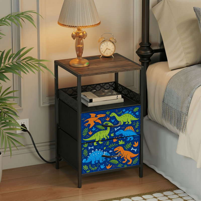 Table de chevet 2 tiroirs avec station de charge, table de chevet avec ports USB et prises USB