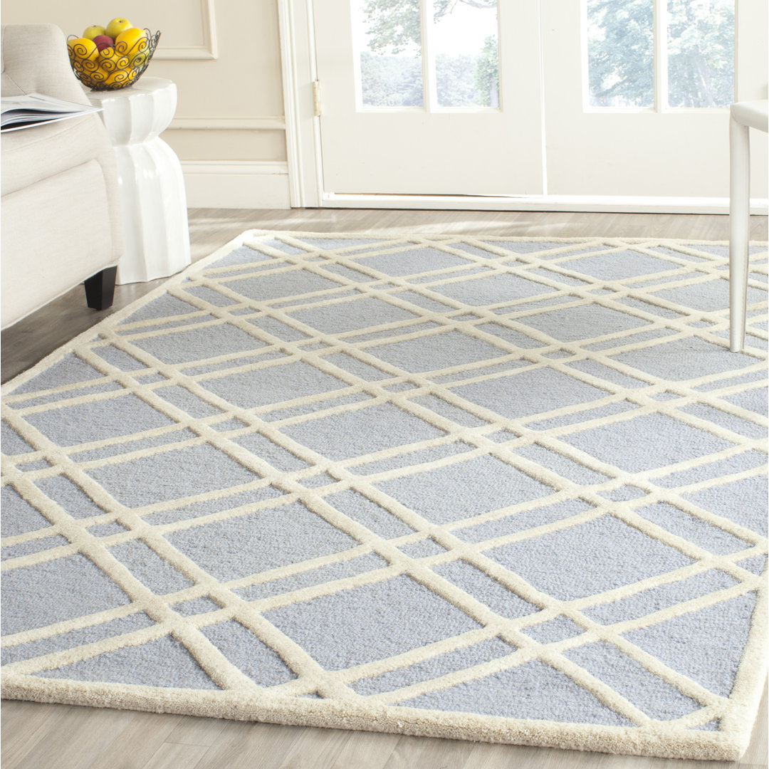 Hungerford Textured Hand Tufted Wool Light Blue/Ivory Rug