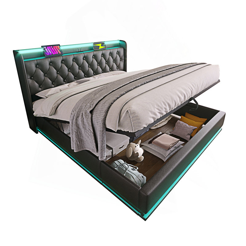  Structure de lit tapissier avec deux tiroirs, structure de canapé-lit avec dossier confortable, Lit double