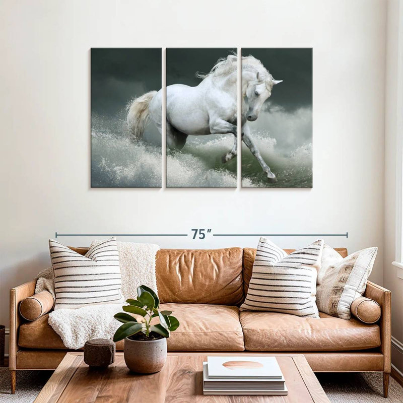 Cheval blanc bord de mer, H 36 po x l 57 po