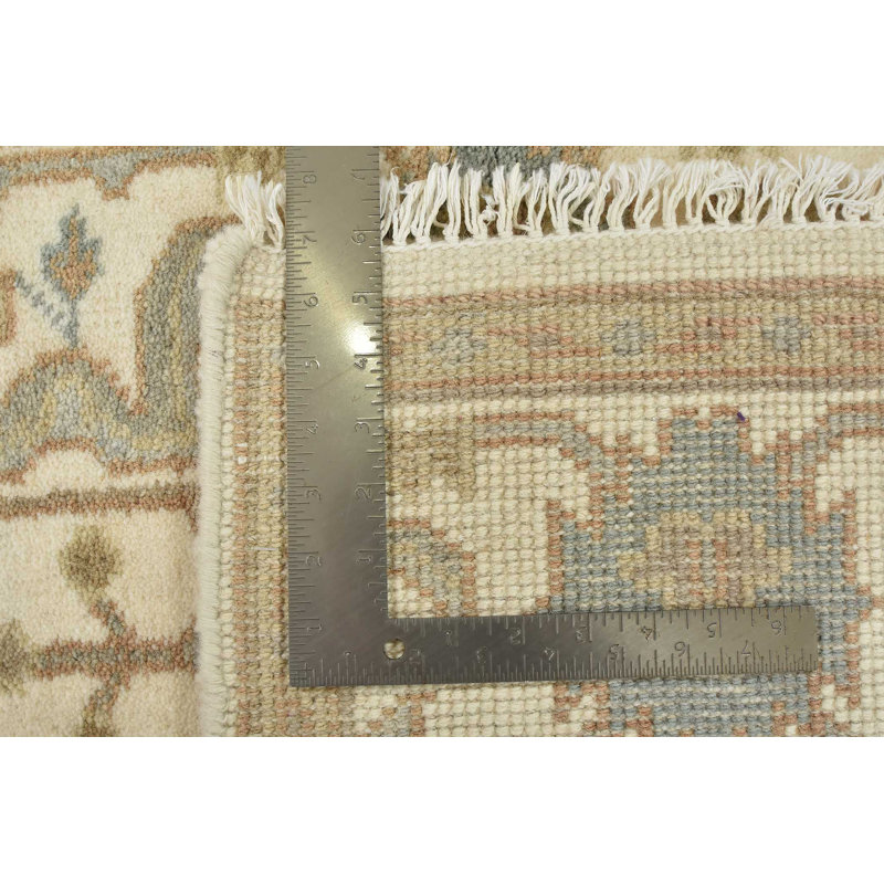 Tapis ivoire en laine noué à la main de conception unique 3 pi 11 po x 5 pi 9 po