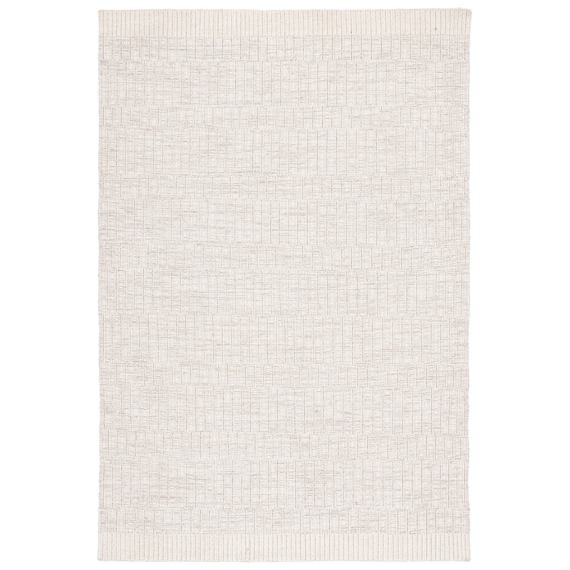 Martha Stewart Hand Loomed Wool/Cotton Solid Color Rug in Ivory/Gray, Rectangle 4" x 6"