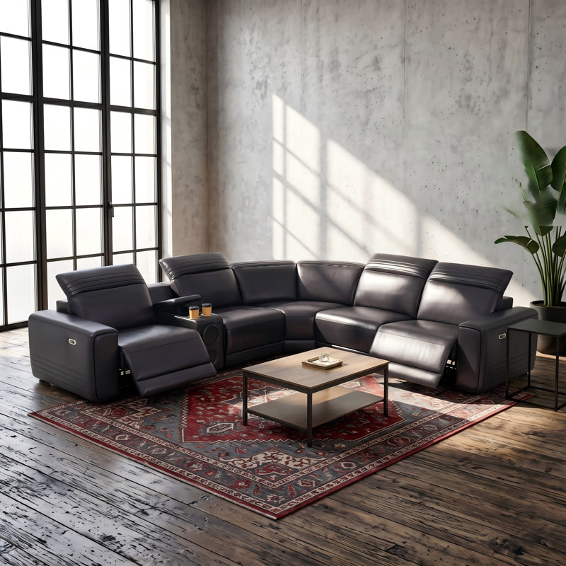 Ensemble de canapés inclinables électriques modernes en cuir véritable avec siège large - noir, Noir + dossier lisse