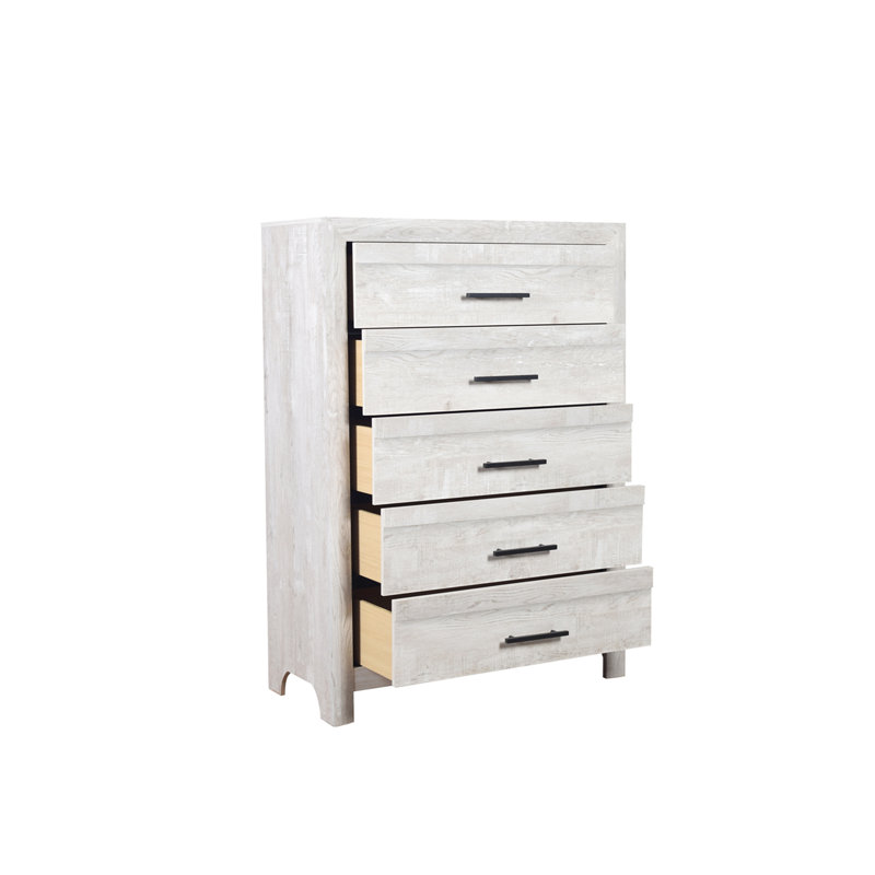 Commode 5 tiroirs en bois, Blanc