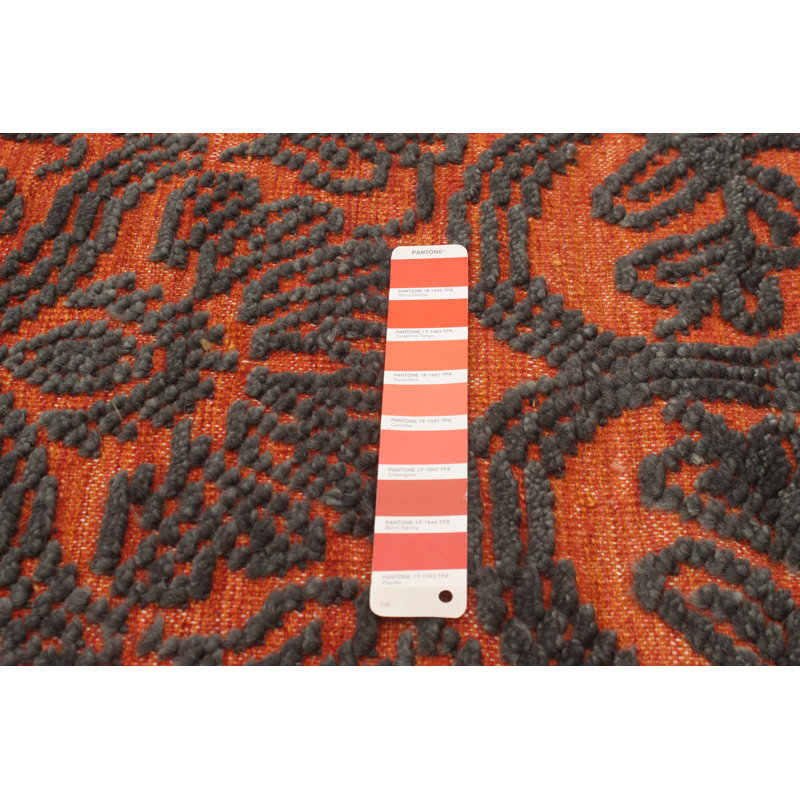 Tapis orange / gris en laine noué à la main Floral