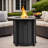 26" H x 30" W Propane Fire Pit Outdoor Round Table with Wood Grain Ceramic top, Metal Cover Lid, Glass rocks and Hideaway Gas tank space