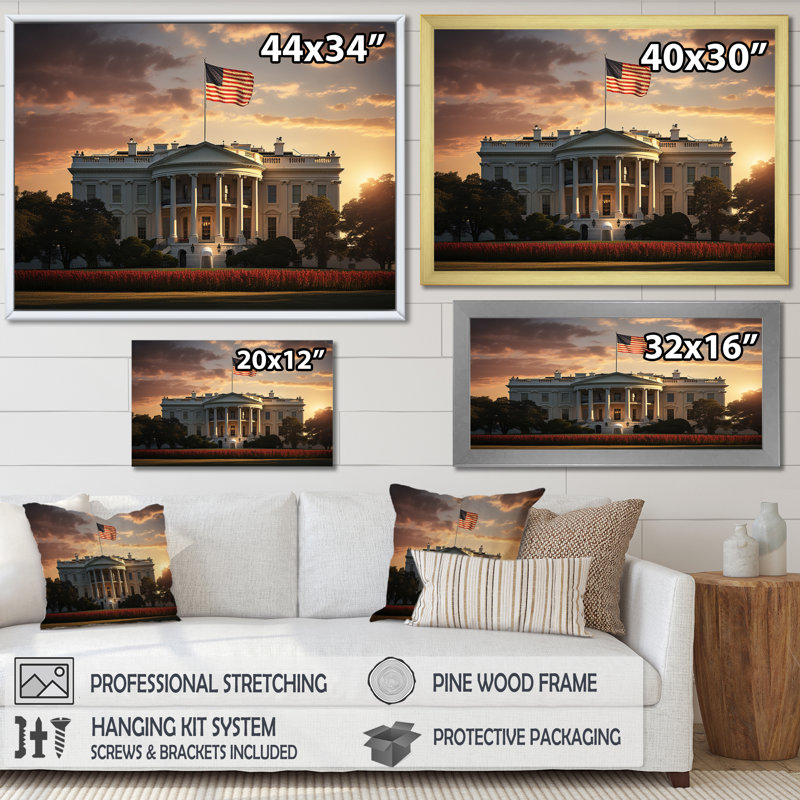 «USA White House Elegance Building», reproduction d'art sur toile encadrée, H 12 po x l 20 po x P 1 po