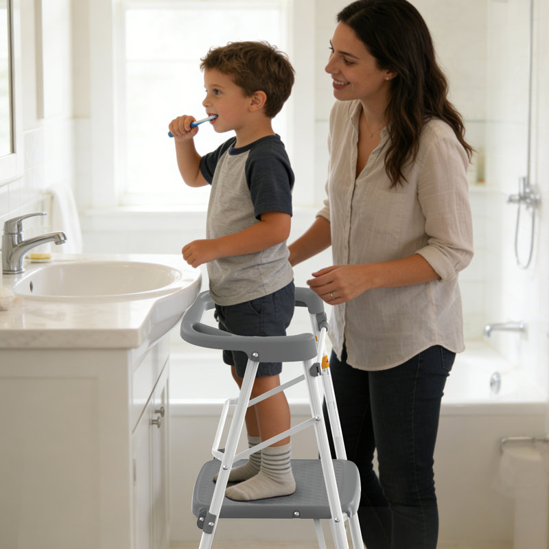 Kids Step Stool 2 Steps, Toddler Tower for Kitchen Counter Learning, Toddler Kitchen Stool Helper with Anti-Drop Safty Railing Kids Standing Folding Stepper