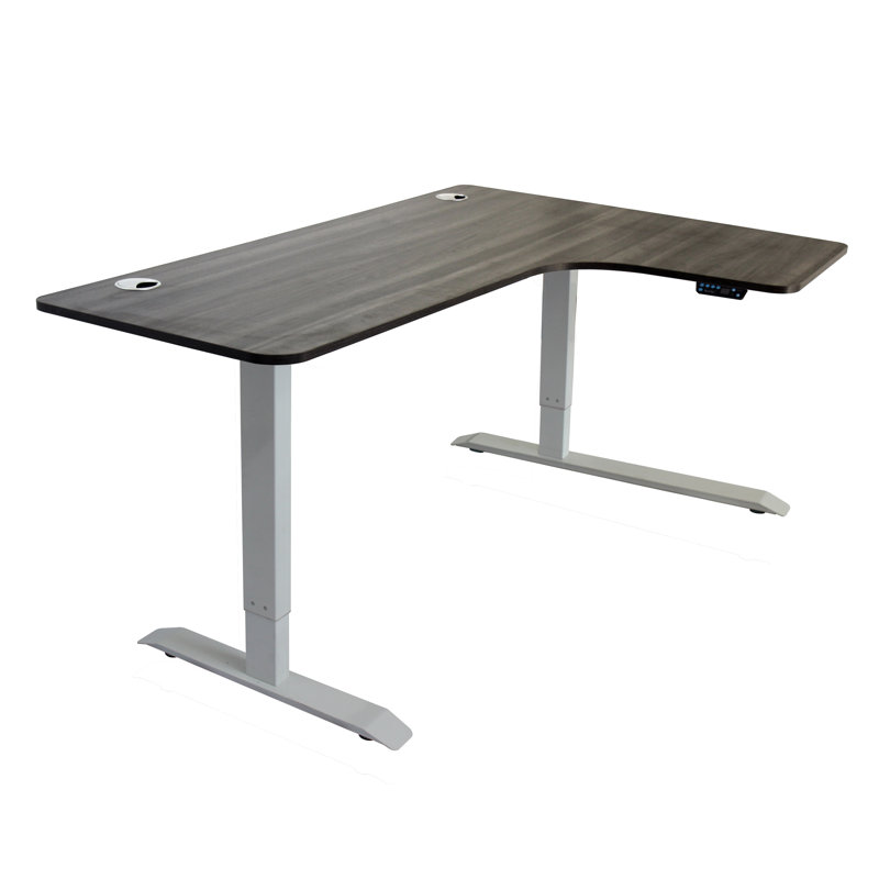 Bureau debout à hauteur réglable en L, Gris ébène / blanc