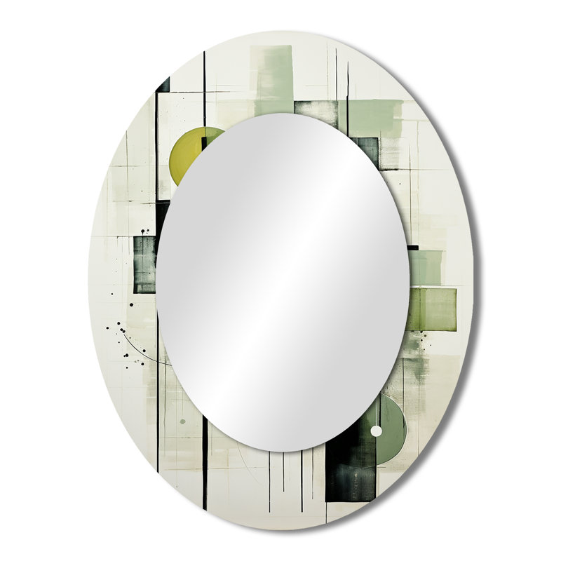 Olive Orbits Abstract Shapes - Green Oval Wall Mirror Decor, 43" x 33"