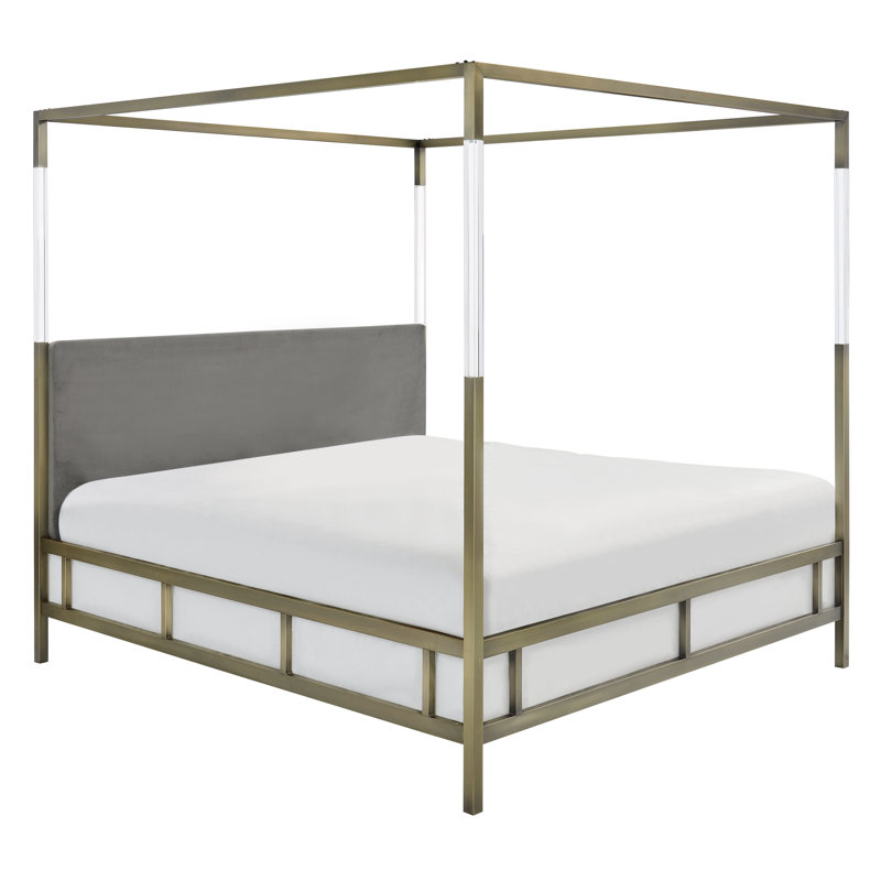 Bowdoin Upholstered Metal Canopy Bed, Gold, Queen