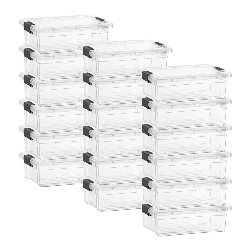  Clear Storage Box with Lid, 4.5 Quart Plastic Container Bins for Organizing, Stackable Crates, BPA Free, Non Toxic, Odor Free, Organizers for Home, Office, School, and Dorm, 18 Pack